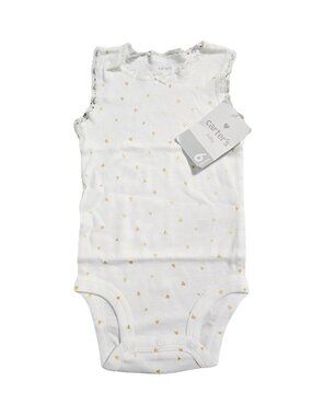 NWT | Carter's Baby Girl White & Metallic Gold Heart Lace Trim Bodysuit | 6 Mont